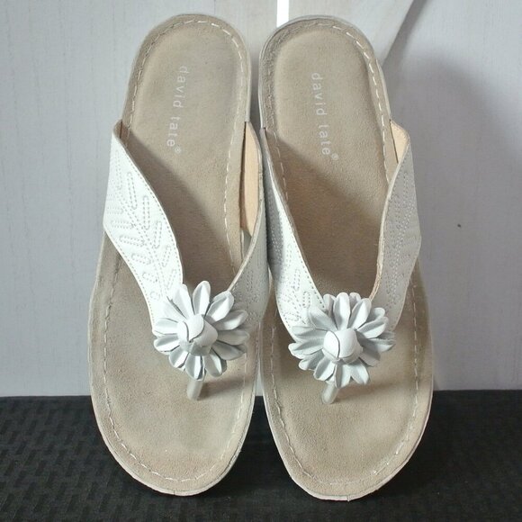 David Tate Leather Goldie Wedge Thong Sandals - Picture 7 of 10